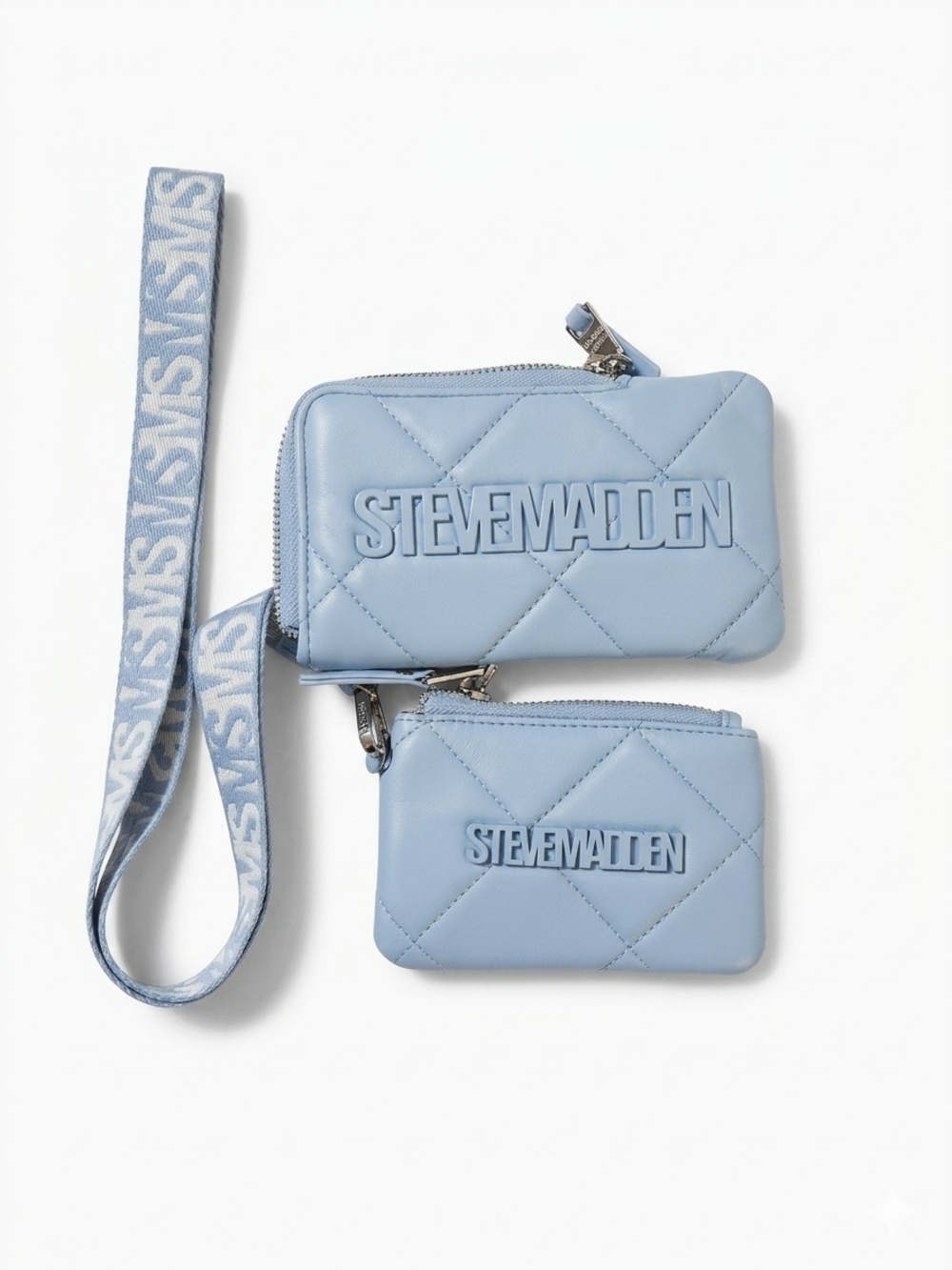 Steve Madden Quilted Light Blue Zip Wallet Set